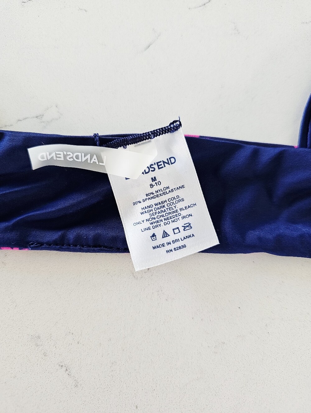 Lands End Reversible Women's Navy Swim WrapBikini Set with Pink Starburst Print - Picture 2 of 9
